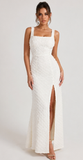 Robe Élégance Texturée – Dos Noué & Fente Sensuelle