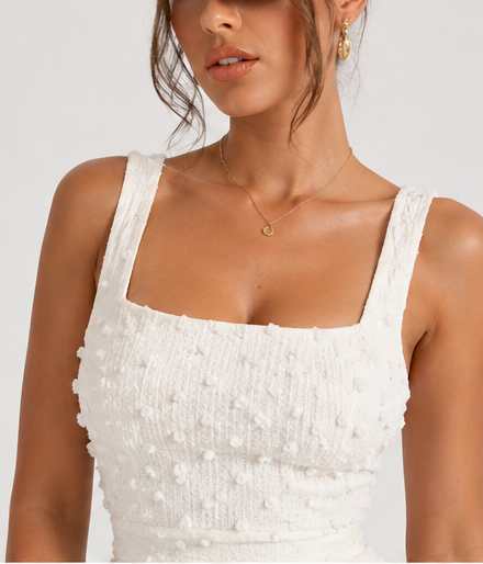 Robe Élégance Texturée – Dos Noué & Fente Sensuelle